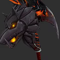 Dragon Head Battle Axe With Black Orange Flame Effects And Glowing Eyes