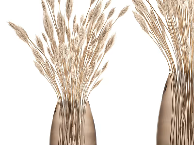 Elegant Brown Textured Vases With Dried Wheat Like Grasses For Home Decor 3d model