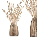 Elegant Brown Textured Vases With Dried Wheat Like Grasses For Home Decor