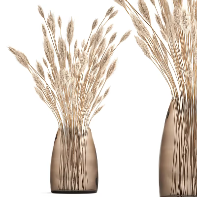 Elegant Brown Textured Vases With Dried Wheat Like Grasses For Home Decor 3d model
