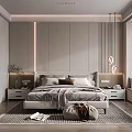 Modern Bedroom Interior Design With Large Bed Vertical Panel Walls Nightstands And Rug