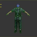 Male Character in Dark Blue Uniform Standing with Arms Outstretched on Grey Gradient Background
