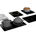Modern Kitchen Induction Cooktops With Various Pans And Lids On