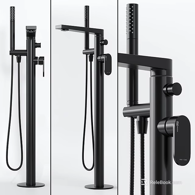 Modern Black Shower System Featuring Handheld Rainfall Head And Control Knob 3d model 
