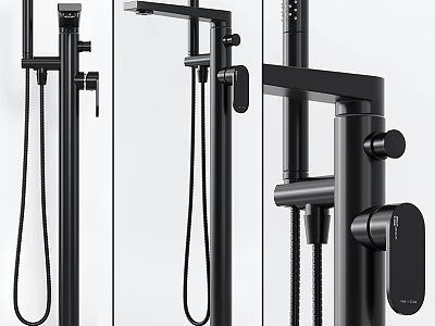 Modern Black Shower System Featuring Handheld Rainfall Head And Control Knob 3d model