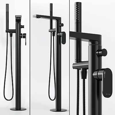 Modern Black Shower System Featuring Handheld Rainfall Head And Control Knob 3d model