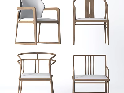 Modern Wooden Armchairs With Various Designs Different Backrest Styles And Upholstered Seats 3d model