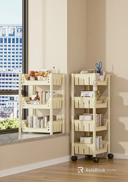 Practical Indoor Shelving Units By Window With Multiple Layers For Books Mugs And Supplies 3d model 