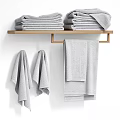 Soft Gray Bath Towels Hanging and Folded with Soft Texture for Bathroom Use 3d model