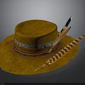 Decorative Brown Hat With Wide Brim Leather Silver Bands And Colorful Feather Accessories