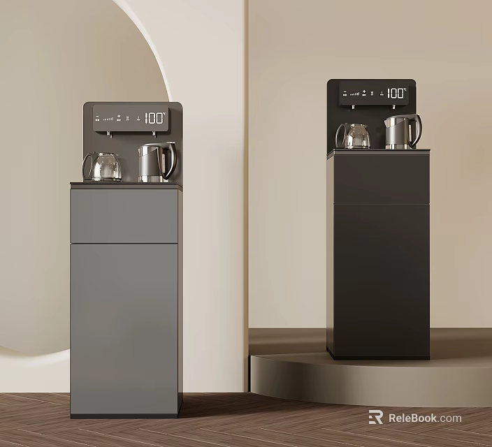 Modern Standing Kitchen Appliances With Digital Display And Stainless Steel Kettles In Grey And Black 3d model 