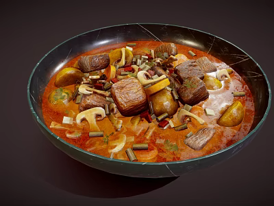 Hearty Beef Chunks Stew With Potatoes Vegetables Herbs And Rich Red Broth 3d model