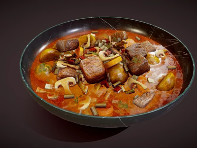 Hearty Beef Chunks Stew With Potatoes Vegetables Herbs And Rich Red Broth 3d model Hearty Beef Chunks Stew With Potatoes Vegetables Herbs And Rich Red Broth 3d model