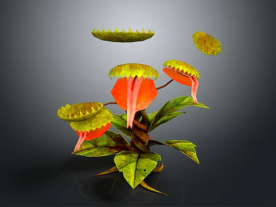 Vibrant Tropical Carnivorous Plant Featuring Orange Pitchers Yellow Lids And Green Leaves 3d model