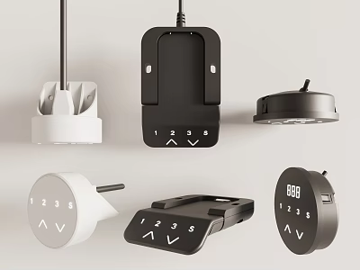 Various Modern Power Charger Designs With Black White Colors And Digital Indicators 3d model