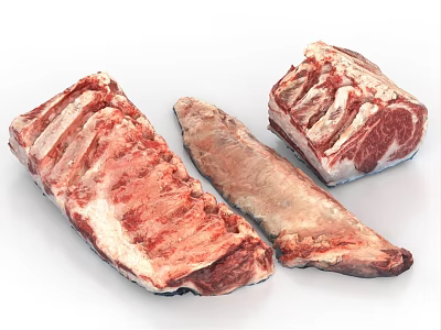 Fresh Raw Meat Cuts Including Ribs And Loin Piece For Cooking Preparation 3d model