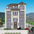 Luxury Detached Villa Exterior Design With Mountain View Large Windows And Courtyard