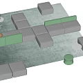 Modern Green and Gray Modular Sofa with Round Coffee Tables and Area Rug