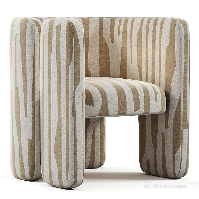 Modern Leisure Chair With Beige Brown Striped Upholstery And Unique Armrest Design 3d model 