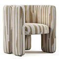 Modern Leisure Chair With Beige Brown Striped Upholstery And Unique Armrest Design