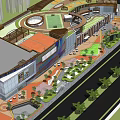 Modern Commercial Landscape Design With Circular Plaza Greenery And Pedestrian Areas