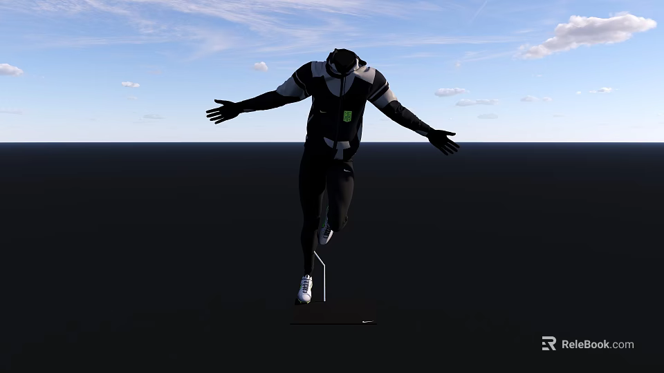 Athletic Sportswear For Runner In Starting Block Position With Blue Sky Background 3d model 