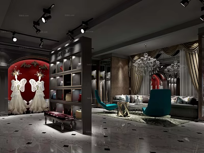 Modern Luxury Clothing Store With Display Shelves Sofa Chandelier And Elegant Decor 3d model