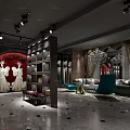 Modern Luxury Clothing Store With Display Shelves Sofa Chandelier And Elegant Decor