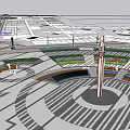 Modern Public Square Design with Circular Layout Central Tower Green Spaces and Pathways 3d model