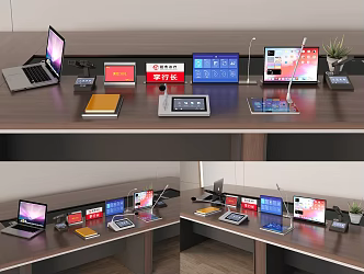 Electronic table microphone lifting screen all-in-one conference equipment 3d model