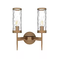 Elegant Wall Sconce With Double Textured Glass Shades And Gold Metal Base