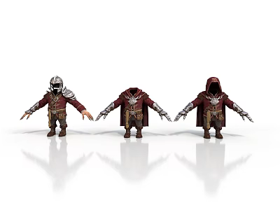 Three Medieval Fantasy Character Models With Armor And Hooded Cloaks 3d model