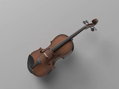 Classic Brown Wooden Violin With Strings And Curved Body On Gray Background 3d model