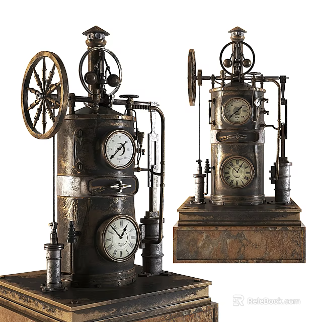 Vintage Mechanical Decorative Ornament Set With Gears Clocks And Metal Details 3d model 