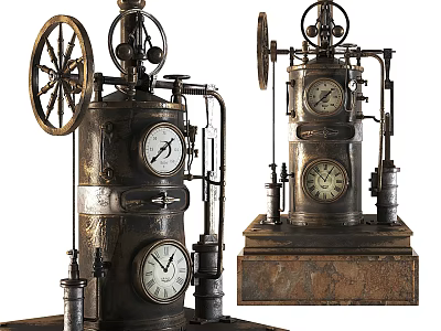 Vintage Mechanical Decorative Ornament Set With Gears Clocks And Metal Details 3d model