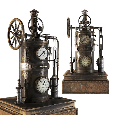 Vintage Mechanical Decorative Ornament Set With Gears Clocks And Metal Details 3d model