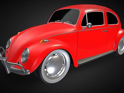 Red Vintage Classic Car With Rounded Body Shiny Silver Wheels And Black Windows 3d model