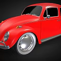 Red Vintage Classic Car With Rounded Body Shiny Silver Wheels And Black Windows