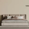 Poliform Modern Minimalist Double Bed With Upholstered Headboard And Beige Bedding