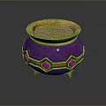 Purple Decorative Jar With Golden Accents Green Liquid And Purple Gemstones