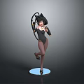 3D Anime Character Model With Cat Ears Tail And Black Bodysuit Standing On Round Base