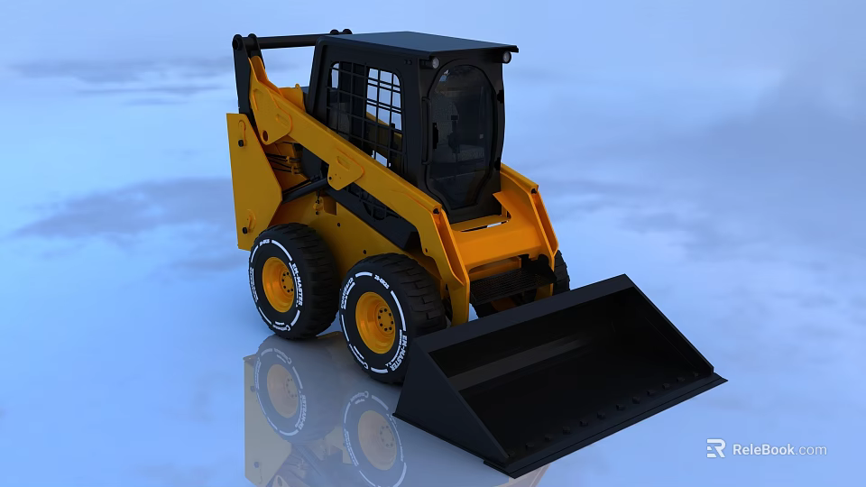 Yellow And Black Functional Vehicle With Front Bucket Large Tires And Operator Cab 3d model 