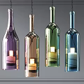 Unique Colorful Glass Wine Bottle Shaped Pendant Lights With Hanging Candles