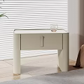 Modern Minimalist Bedside Table With Drawer Glass Top And Wooden Floor Near Roller Blinds