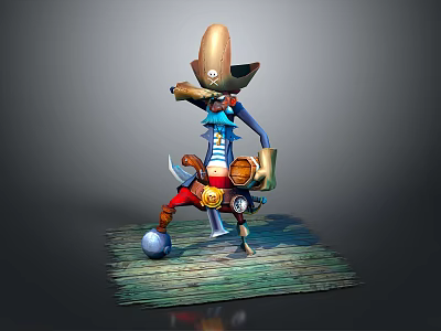 Man With Cowboy Hat Blue Hair And Gears On Red Pants Standing On Grass 3d model