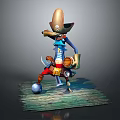 Man With Cowboy Hat Blue Hair And Gears On Red Pants Standing On Grass