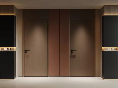 Modern Interior Wooden Hinged Doors With Sleek Handles And Symmetrical Panels 3d model