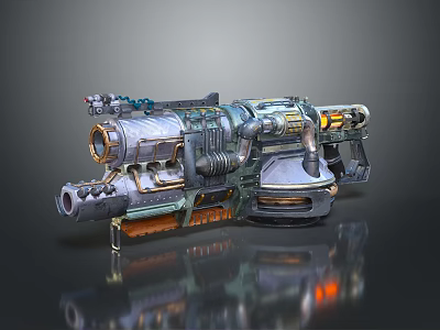 Futuristic Heavy Weapon Design Featuring Mechanical Cannon Barrel Metallic Structure And Glowing Details 3d model