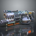 Futuristic Heavy Weapon Design Featuring Mechanical Cannon Barrel Metallic Structure And Glowing Details
