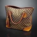 Classic Patterned Tote Bag With Braided Handles Tassel Detail And Leather Trim
